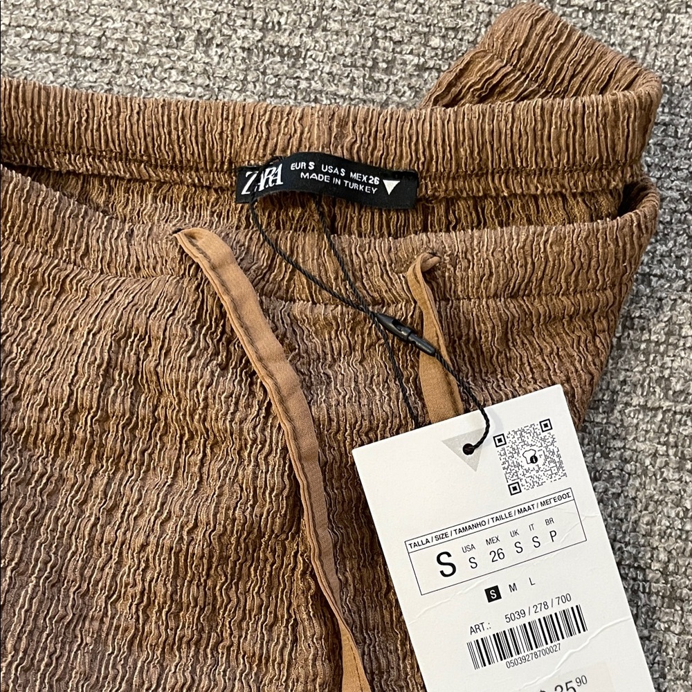 Zara Women's Textured Wideleg Pants in Brown - Picture 2 of 2